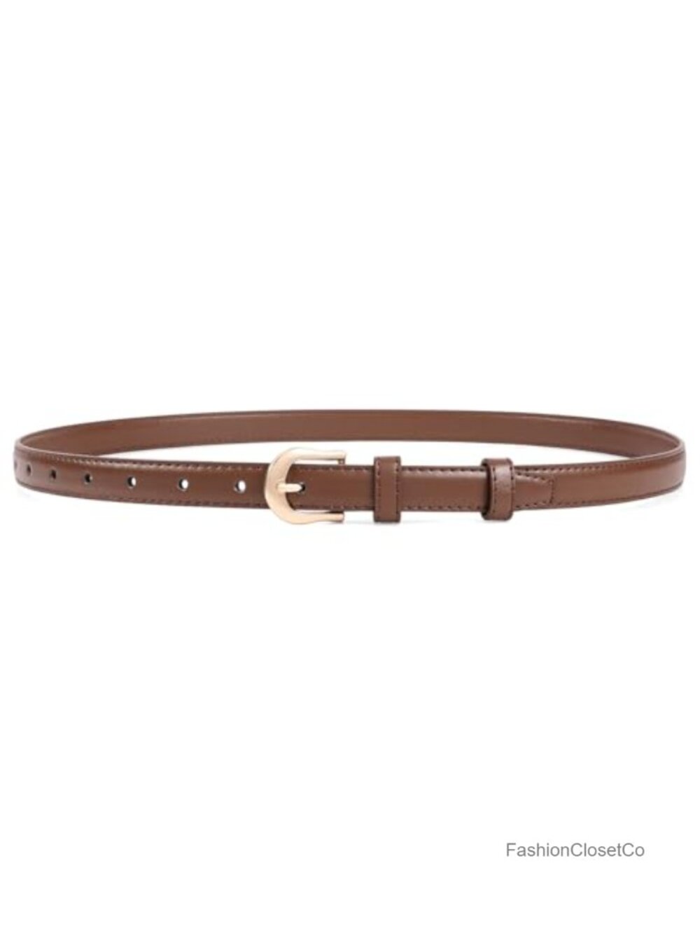 Skinny PU Leather Belt with Gold Prong Buckle Thin Waist Belt for Jeans Pants